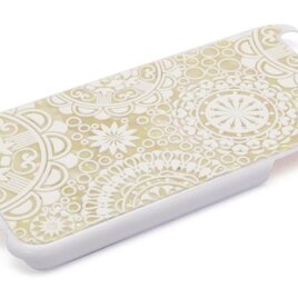 iPhone7/6/6sケース 天然貝仕様（ホワイトジオメトリック・白カバー）＜螺鈿アート＞