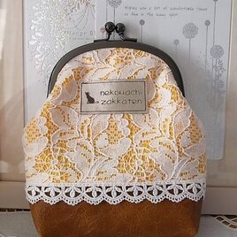 がま口ポーチ（レースと合皮）005