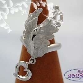 Silver 925 天使の翼 リング ハート付 サイズ#7～#18