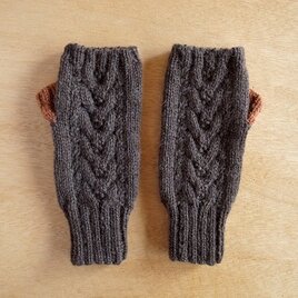 アルパカウールのアランハンドウォーマー・チャコールグレー×レンガ●受注生産●