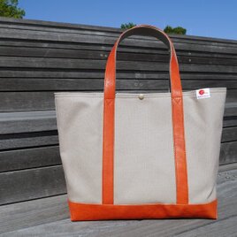 革と帆布のトートバッグ  マッシュカラー (レッド)　　【Large】