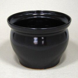 黒釉　丸壺植木鉢の画像