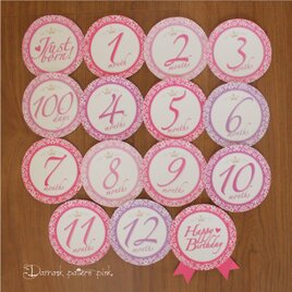 BABY マンスリーステッカー ダマスクpink. フォトプロップス