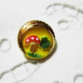 チェコのガラスボタン きのこ,馬蹄,クローバー YELLOW