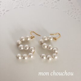 S字型コットンパールピアス