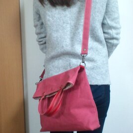 大人かわいい　ハンプと革のリバティバッグ (リボン柄)