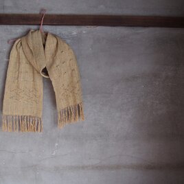 手織り/cottonMuffler 緑黄織ノ波、透かし  (+orimi)の画像