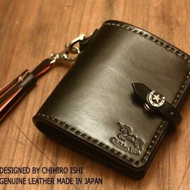 JAPANレザーカラーオーダー可能　二つ折り財布　手染め手縫い