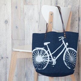 バイオウォッシュ帆布トートバッグ、自転車、ネイビーの画像