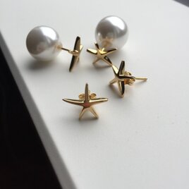 ヒトデピアス ゴールドコーティング with パールキャッチ