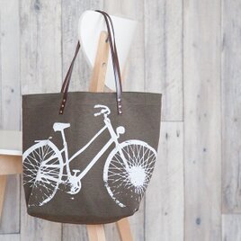 バイオウォッシュ帆布トートバッグ、自転車、ショコラ