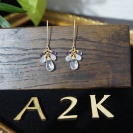 《14KGF》３種の天然石Vシェイプピアス