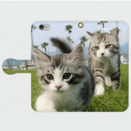 ニャン吉手帳型スマホケース【ニャ太郎と一緒】＊受注製作＊iPhone Galaxy Xperia ARROWS AQUOS
