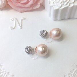6e*ノンホールピアス《duo-rhinestone/blanc》