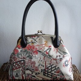 アンティーク袋帯地 ・吉祥扇面文柄・がま口バッグ