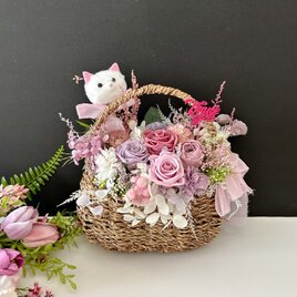 ご結婚お祝いや母の日プレゼント♡プリザーブドフラワーカーネーション&ローズバスケットの画像