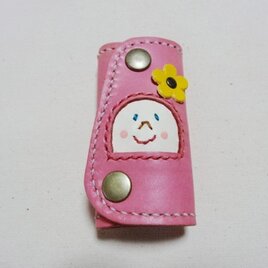 にんまり 本革キーケース ピンク