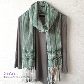 手織りストール ＃028 | 綿・麻・シルク：グリーン