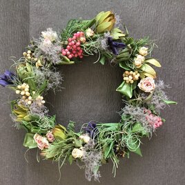 バラとピンクペッパーのリース 約25㎝ 受注生産