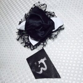 JIN  革と着物とレースの薔薇　コサージュ　＊　黒の画像