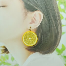 リアルなフルーツイヤリング　レモン両面大の画像