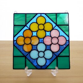 ステンドグラス ミニパネル 花壇・ブルー系 15cmの画像