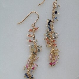 サファイアのロングピアス・イヤリング【ecume series -bouquet-】
