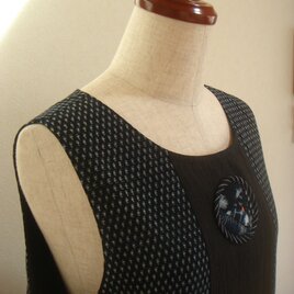 古布　縞木綿と絣のジャンパースカート（総裏付き）