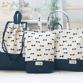 3点セット～レッスンバッグ・上履き・体操着/リボン×デニム