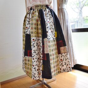 古布 銘仙生地 アール・デコ調の花①36×300センチ リメイク