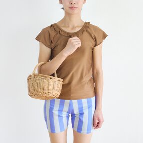 レディース　フレンチスリーブ水着　茶　上下セット ＜ M〜３L ＞