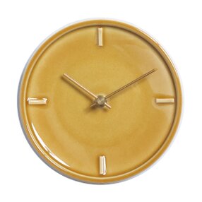 陶器の壁掛け時計　GLAZED CLOCK　ペールイエロー