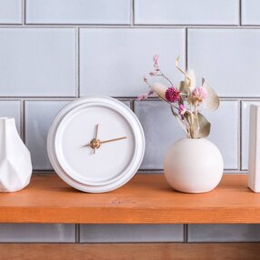 掛け置き時計　2WAY TILE WOOD CLOCK　乳白釉