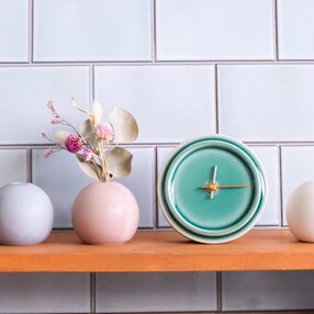 掛け置き時計　2WAY TILE WOOD CLOCK　ペールグリーン