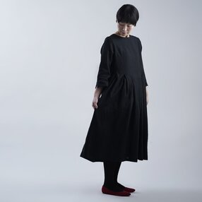 【wafu】Mサイズ / Linen Dress 鍵盤タックワンピース / 黒色(くろいろ) a013o-bck1-m