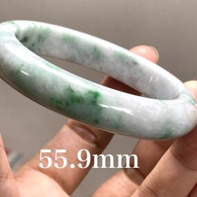 BG5-10 美品 花緑 55.8MM 真ん丸 ミャンマー産 天然本翡翠 バングル 