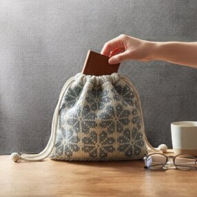 北欧柄手編みの巾着/シェットランドウール