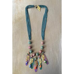 Vintage 70s USA retro colorful paint beads necklace