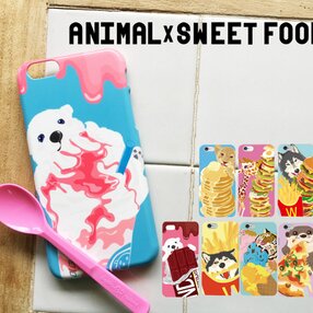 ぼくたちのごちそう　スマホケース おいしい食べ物とかわいい動物のイラスト