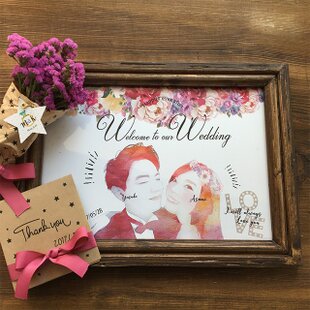 結婚式 似顔絵ウェルカムボード台紙のみ 水彩風 花柄 | iichi 日々の