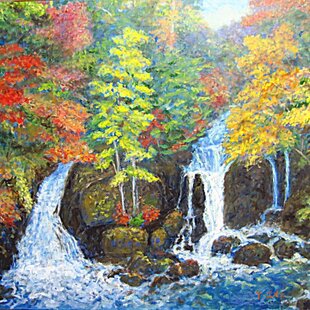肉筆油絵◇『青のやまなみ』◇がんどうあつし真作直筆絵画F8号シルバー