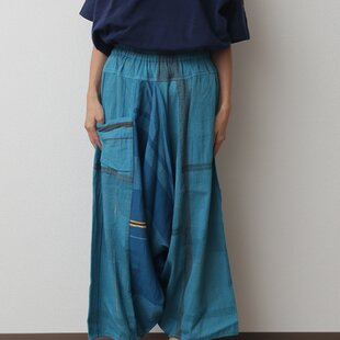 古布リメイク 藍染パッチワイドパンツ 刺し子 オリジナル ハンドメイド