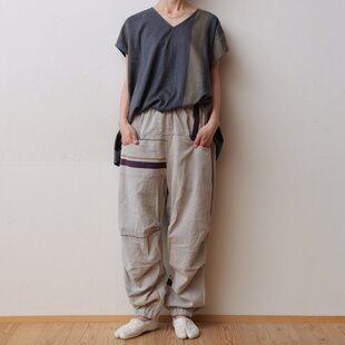 生地厚め手織り綿裾ワイドのガウチョパンツ すとんと落ちるシンプル
