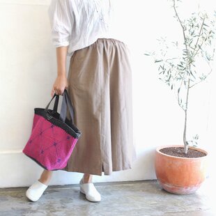 大漁旗と無地柿渋染めのワイド裾すぼまりパンツ 木綿 | iichi 日々の