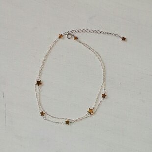 ハンドメイド ゴールド葉チャームアンクレット天然石 虹色天然石チャーム～お財布・バッグやマスクのアクセサリーに | iichi