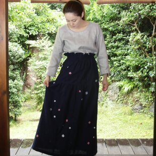木綿　古布　半纏リメイク ラップスカート 温故知新の抽斗】《着物リメイクの匣》ラップスカート 緑の森 | iichi