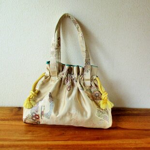 jpgoodbuy専用 whiteworkフランスアンティーク巾着バッグ*手刺繍 アンティーク*手刺繍*ホワイトワーク*レース*巾着バッグ | iichi