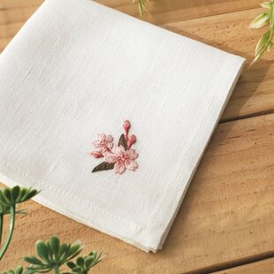 蝦夷の山桜｜ソフトリネンの手刺繍ハンカチ（選べる布色・サイズ・名