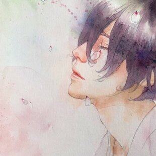 露草」原画 ※木製額縁入り（18㎝角）一点物 水彩 イラスト インテリア