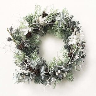 ミニポインセチアと木の実 ウィンターリース：クリスマスリース りんご